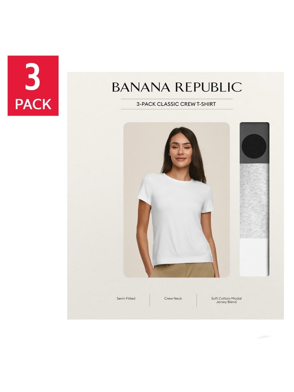 Banana Republic Women's 3-Pack Crew Tees - White, Gray, Black